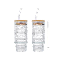 2Pcs Drinking Glasses with Straw and Lids Kitchen Water Glass Cup Bar Tumbler Glassware Set for Beer Juice Polka Dot Style