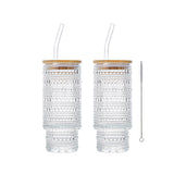 2Pcs Drinking Glasses with Straw and Lids Kitchen Water Glass Cup Bar Tumbler Glassware Set for Beer Juice Polka Dot Style
