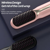 Cordles Hair Straightener Portable Hair Brush AntiScald Hair Styling Tool Pink