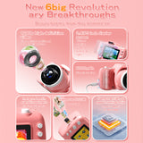 1080P Video Recording Camera with Projector Digital Camera with Tripod and 64GB TF Card for Girls and Boys Pink