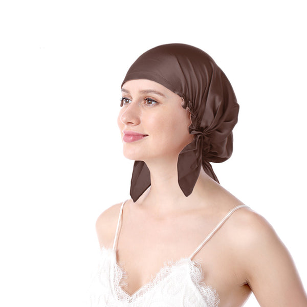 Silk Satin Hair Bonnet for Sleeping Hair Wrap Sleep Cap Turban with Elastic Band Coffee
