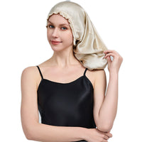 Silk Long Hair Bonnet for Sleeping Elastic Satin Sleep Cap for Women Beige
