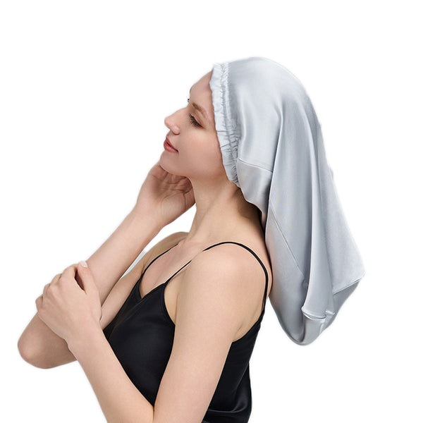 Silk Long Hair Bonnet for Sleeping Elastic Satin Sleep Cap for Women Gray