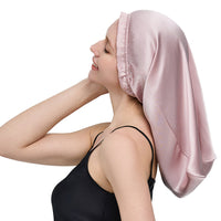 Silk Long Hair Bonnet for Sleeping Elastic Satin Sleep Cap for Women Pink