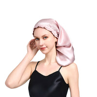 Silk Long Hair Bonnet for Sleeping Elastic Satin Sleep Cap for Women Pink