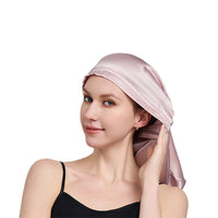 Silk Long Hair Bonnet for Sleeping Elastic Satin Sleep Cap for Women Pink