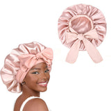 Polyester Bonnet for Sleeping Women Night Cap with Tie Band Pink