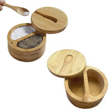 Bamboo Spice Container with Lid and Spoon for Storing Salt Pepper Sugar Herbs Small Spice Box Style 2