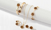Five-Leaf Clover Jewelry Set – Necklace  Bracelet  Ring & Earrings Gift Coffee