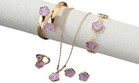 Five-Leaf Clover Jewelry Set – Necklace  Bracelet  Ring & Earrings Gift Purple