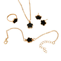 4-Piece Five-Leaf Clover Jewelry Set for Women – Ring Necklace & Bracelet Black