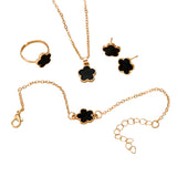 4-Piece Five-Leaf Clover Jewelry Set for Women – Ring Necklace & Bracelet Black