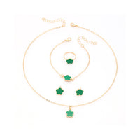 4-Piece Five-Leaf Clover Jewelry Set for Women – Ring Necklace & Bracelet Green
