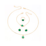 4-Piece Five-Leaf Clover Jewelry Set for Women – Ring Necklace & Bracelet Green