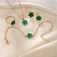 4-Piece Five-Leaf Clover Jewelry Set for Women – Ring Necklace & Bracelet Green