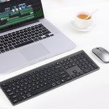 Rechargeable Wireless Keyboard and Mouse Set with 3-Mode Connection Grey Black