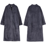 Women Zipper Lounger Robe Textured Long Housecoat with Pockets for Home Daily Wear Grey
