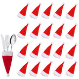 20 Pack Mini Christmas Hat Cutlery Holders Xmas Tableware Decorations for Holiday Table Settings