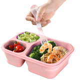 Collapsible Silicone Lunch Box with 3 Compartments Space-Saving Bento Box