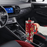 40oz Stainless Steel Christmas Pattern Water Bottle Thermal Mug Travel Tumbler Christmas Gifts Red