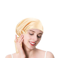 100% Mulberry Silk Night Cap Soft Sleeping Cap Hair Wrap Bonnet for Hair Care Champagne