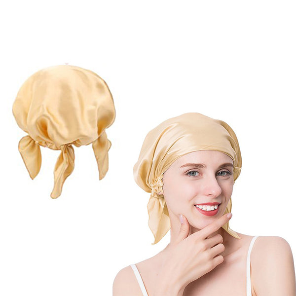 100% Mulberry Silk Night Cap Soft Sleeping Cap Hair Wrap Bonnet for Hair Care Champagne