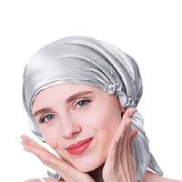 100% Mulberry Silk Night Cap Soft Sleeping Cap Hair Wrap Bonnet for Hair Care Silver