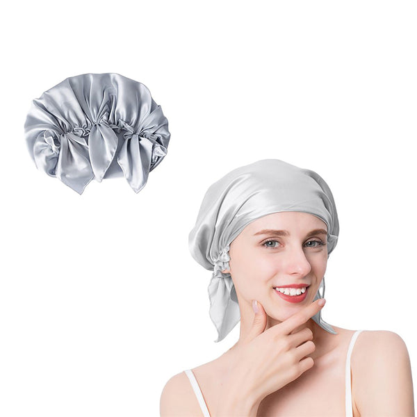 100% Mulberry Silk Night Cap Soft Sleeping Cap Hair Wrap Bonnet for Hair Care Silver