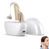 Rechargeable Noise Cancelling Hearing Aids for Seniors Sound Amplifier White