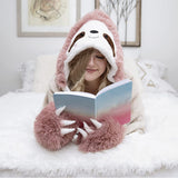 Sloth Wearable Hooded Blanket Flannel Fleece Sherpa Hoodie Throw Cloak Wrap Pink