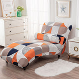 Printed Armless Chaise Lounge Cover with Pillowcase Stretch Armless Lounge Chaise Protective Cover Furniture Slipcover Style 2