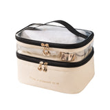 Double Layer Cosmetic Bag Portable Makeup Bag Organizer Travel Toiletry Bag Beige