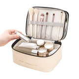 Double Layer Cosmetic Bag Portable Makeup Bag Organizer Travel Toiletry Bag Beige