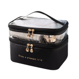 Double Layer Cosmetic Bag Portable Makeup Bag Organizer Travel Toiletry Bag Black