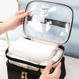 Double Layer Cosmetic Bag Portable Makeup Bag Organizer Travel Toiletry Bag Black