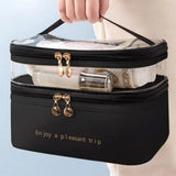 Double Layer Cosmetic Bag Portable Makeup Bag Organizer Travel Toiletry Bag Black