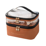 Double Layer Cosmetic Bag Portable Makeup Bag Organizer Travel Toiletry Bag Brown