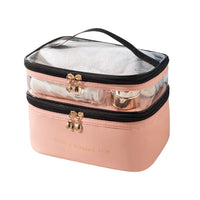 Double Layer Cosmetic Bag Portable Makeup Bag Organizer Travel Toiletry Bag Pink