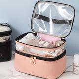 Double Layer Cosmetic Bag Portable Makeup Bag Organizer Travel Toiletry Bag Pink