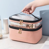 Double Layer Cosmetic Bag Portable Makeup Bag Organizer Travel Toiletry Bag Pink