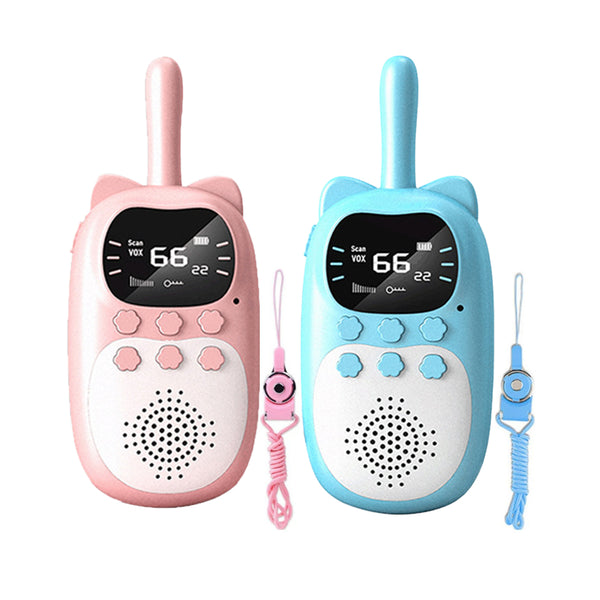 2Pcs Kids Walkie Talkies Toys with LED Flashlight Long Range Walkie Talkies for Hiking Outdoor Toys Blue and Pink