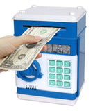 Electronic ATM Password Cash Coin Can Auto Scroll Paper Money Saving Box Gift Blue