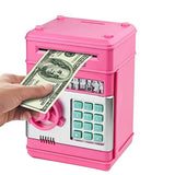 Electronic ATM Password Cash Coin Can Auto Scroll Paper Money Saving Box Gift Pink