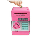 Electronic ATM Password Cash Coin Can Auto Scroll Paper Money Saving Box Gift Pink