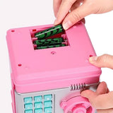 Electronic ATM Password Cash Coin Can Auto Scroll Paper Money Saving Box Gift Pink