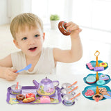 Kids Tea Set Toys Tin Tea Set with Carrying Case Pretend Toy for Little Girls and Boys Style 1