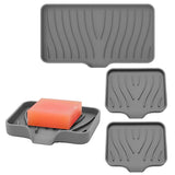 3Pcs Silicone Soap Dish Holder Self Draining Non-slip Soap Trays Gray