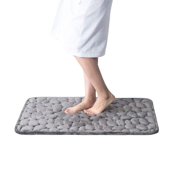 Cobblestone Bath Mat Anti-Slip Bathroom Door Mat Floor Mat Light Grey