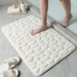 Cobblestone Bath Mat Anti-Slip Bathroom Door Mat Floor Mat White