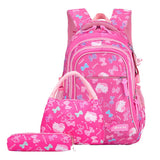 3pcs Set School Bag Travel Backpack Rose Red